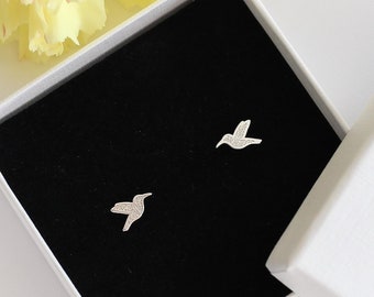Hummingbird Sterling Silver Studs | Dainty Bird Bridal Earrings | Sister Hummingbird Gift | Animal Earrings | Hummingbird Gift For Her