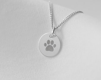 Dainty Paw Print Necklace, Paw Print Disc, Cat Necklace, Dog Necklace, Cat Mum Gift, Dog Mum Necklace, Gift For Animal Lover,Sterling Silver