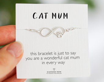 Cat Mum Bracelet, Cat Mum Gifts, Cat Paw Print Jewellery, Birthday Gift For Cat Lover, Cat Bracelet, Christmas Gift, Sterling Silver