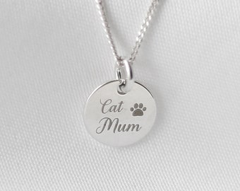 Dainty Cat Mum Necklace in Sterling Silver, Gift For Cat Mum, Cat Mum Gift, Cat Mum Jewellery, Personalised Gift For Cat Lover,Birthday Gift