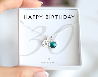 30th Birthday Necklace | 30th Birthday Gift Idea Jewelry | 30th Gift For Her | Swarovski Birthstone Present | Thirty 30 | Sterling Silver