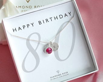 80th Birthday Necklace | Eighty 80th Birthday Gift Idea Jewelry | 80th Gift For Her | Swarovski Birthstone Crystal | 80 | Sterling Silver