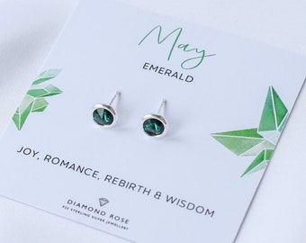 Birthstone Earrings, Sterling Silver Emerald Birthstone Studs, Birthday Gift, Birthday Gift For Women, Birthstone Jewellery, Gifts For Her