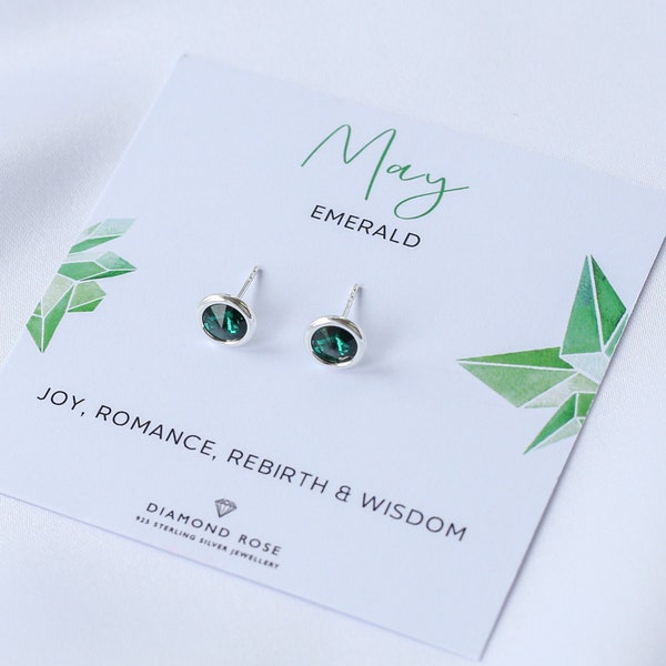 Birthstone Earrings, Sterling Silver Emerald Birthstone Studs, Birthday Gift, Birthday Gift For Women, Birthstone Jewellery, Gifts For Her