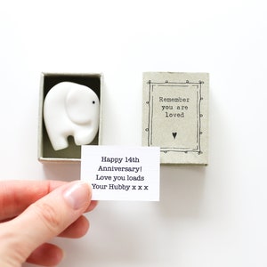 14th Wedding Anniversary Gift, Elephant Gift, Ivory Year Anniversary Gift, Porcelain Elephant Matchbox Gift, Gift For Husband, Wife, Him zdjęcie 1