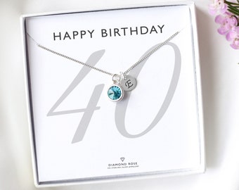 40th Birthday Gift For Women, 40th Birthday Necklace, Initial & Birthstone Birthday Sterling Silver Necklace