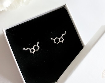 Sterling Silver Serotonin Molecule Studs | Happiness Jewellery | Serotonin Gift | Chemistry Lover Gift | Seretonin Earrings | Molecule Studs