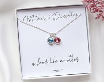 Mother Daughter Gift, Mum Birthday Gift, Daughter Birthday, Birthstone Necklace, Two Birthstones, Sterling Silver Gifts, Christmas Mum Gift