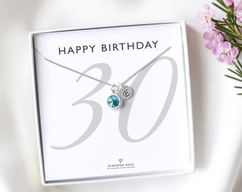 30th Birthday Necklace | 30th Birthday Gift For Her Idea Jewelry | Personalised | Swarovski Birthstone Initial | Thirty 30 | Custom Necklace