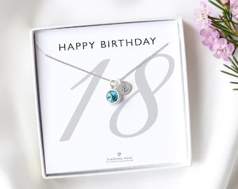 18th Birthday Gift, 18th Initial & Birthstone Necklace, Personalised 18th Birthday Girl Gift, Sterling Silver, 18th Custom Gift Idea For Her