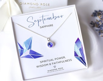 September Birthstone Necklace, Sapphire Necklace, Virgo Birthstone, Sapphire Birthday Gift, Gift For Her, Gemstone, Swarovski Crystal
