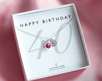 40th Birthday Necklace | 40th Birthday Gift Idea Jewelry | 40th Gift For Her | Swarovski Birthstone Present | Forty 40 Gift Sterling Silver