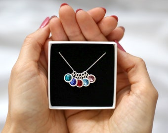 Family Birthstone Necklace, Personalised Birthday Gifts, Sterling Silver, Mother's Day Gift, Generations Necklace, New Mum Gift