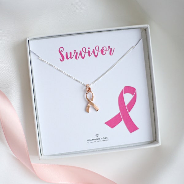 Brustkrebs Überlebende Halskette, Pink Ribbon Halskette, Brustkrebs Überlebende Geschenke, Krebs Kriegerin, Überlebende Geschenk, Pink Ribbon Geschenk, Kämpferin