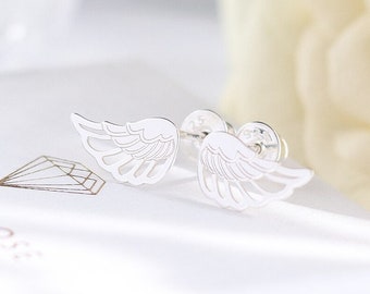 Angel Wing Stud Earrings, Sterling Silver, Birthday Gift For Her, Gold Angel Wing Studs, Wings Jewelry, Angel Wing Gift, 24ct Gold Vermeil