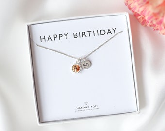 50th Birthday Gift, 50 Milestone Gift For Women, Personalised 50th Birthday Necklace, Initial & Birthstone, Birthday Jewellery For Her