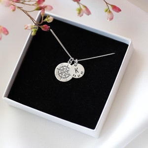 Initial & Date Compass Rose Necklace Graduation Gift, Silver Nautical Compass, Travel Gift For Her, Journey Gift,Rose Of The Winds,Polaris image 9