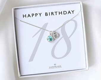 18th Birthday Gift For Girl, 18th Birthday Necklace, 925 Sterling Silver, Initial & Birthstone