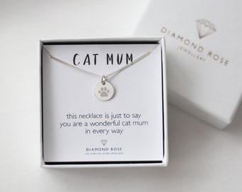 Cat Paw Print Dainty Disc Necklace, Cat Mum Gift, Cat Mum Necklace, Personalised Gift For Cat Mum, Birthday Gift Idea, Sterling Silver
