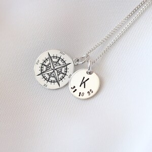 Initial & Date Compass Rose Necklace Graduation Gift, Silver Nautical Compass, Travel Gift For Her, Journey Gift,Rose Of The Winds,Polaris image 8