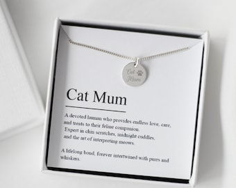 Cat Mum Necklace Gift, Cat Mum Jewellery, Personalised Gift For Cat Mum, Birthday Gift Idea, Sterling Silver, Cat Lover Gift Idea