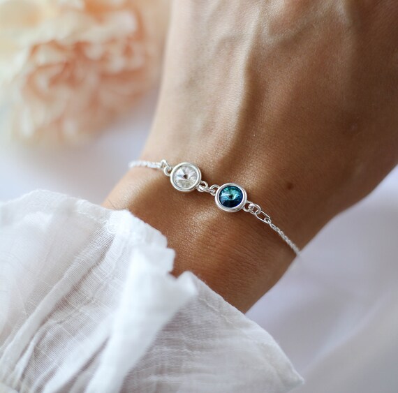 Best Friend Bracelet Soul Sister Bracelet Two Birthstones Bracelet Friendship Bracelet Birthstone Gift for Her BFF Bracelet Swarovski
