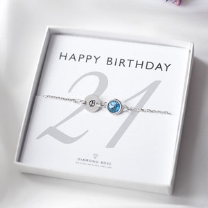 21st Birthday Bracelet, 21st Initial & Birthstone Bracelet, 21st Birthday Gift, Sterling Silver, Custom Letter Gift, 21st Idea For Her