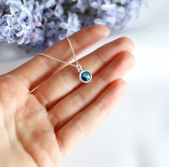 Details about / Bermuda Blue Crystal Pendant 14kt Gold Filled Necklace Women Birthday Gift Boxed