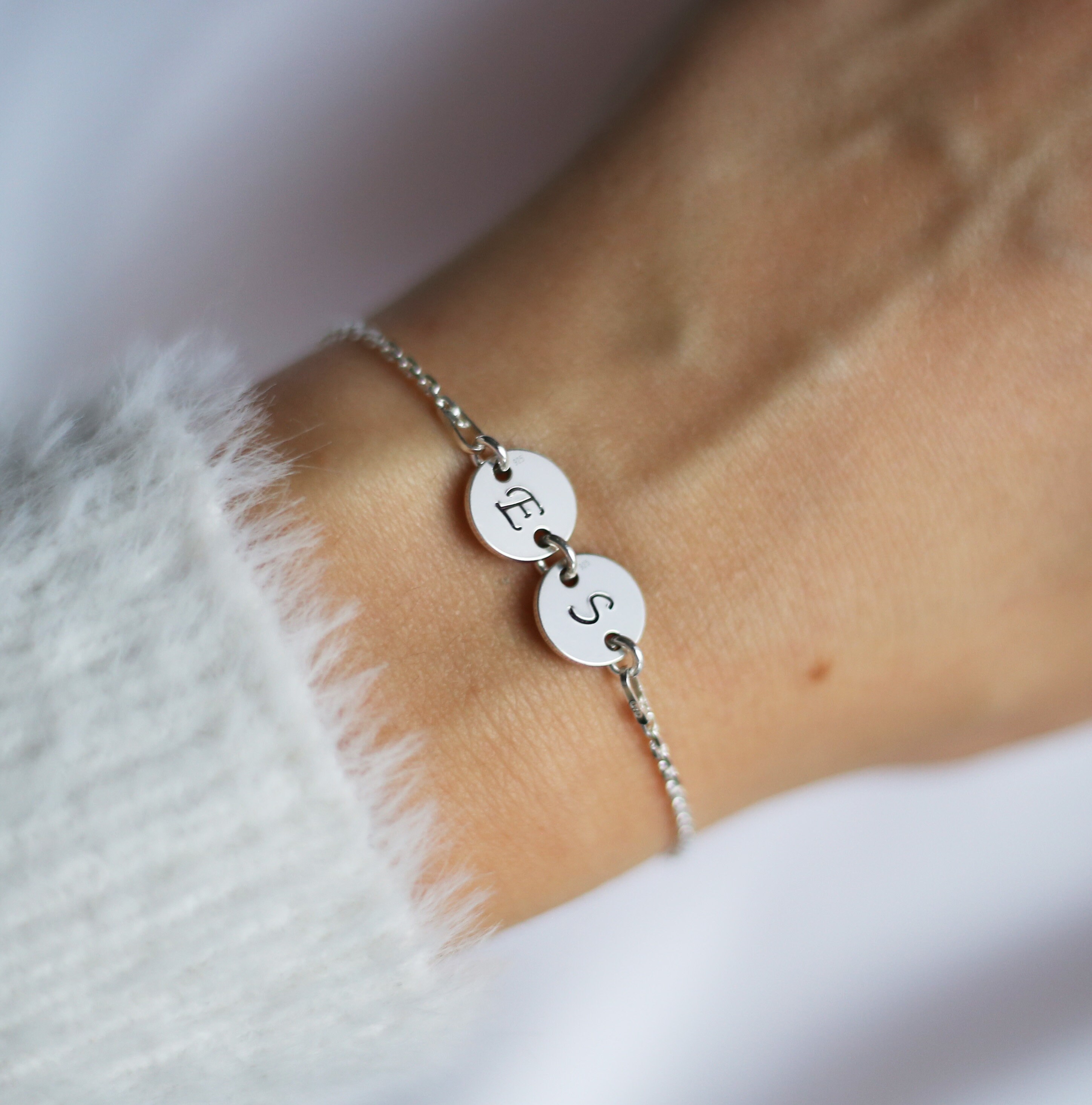 Zwei Initialen Armband Sterling Silber Freundschaft Armband Etsy