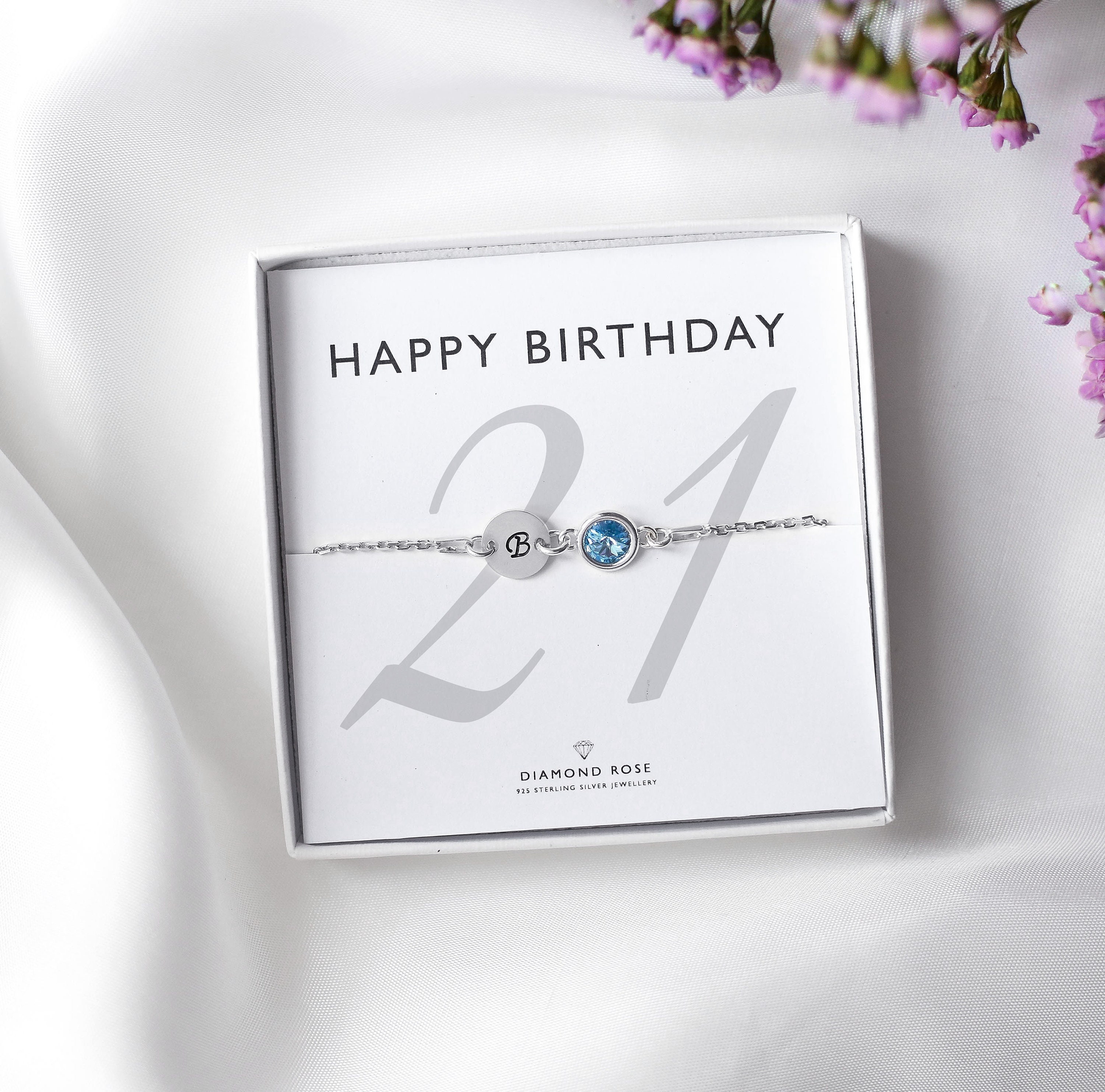 21st Birthday Bracelet 21st Initial & Birthstone Bracelet  Etsy