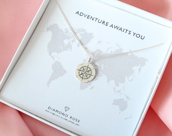 Compass necklace, Sun Compass Sterling Silver, Graduation Gifts, Compass Pendant, Travel Necklace, Adventure Gift, Wanderlust, Gift For Her