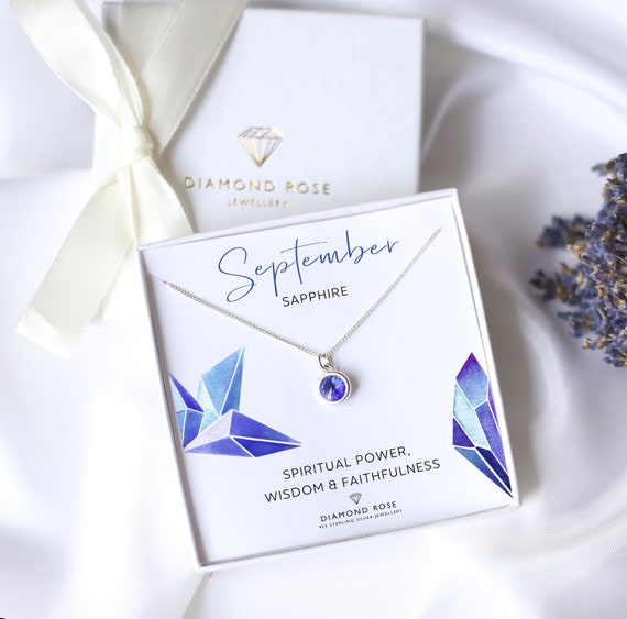 September Birthstone Necklace, Sapphire Necklace, Virgo Birthstone,  Sapphire Birthday Gift, Gift for Her, Gemstone, Swarovski Crystal 