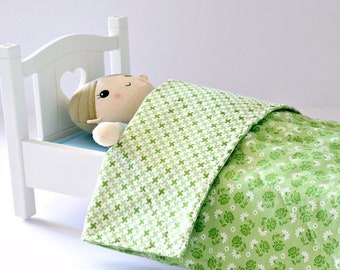 Closing Sale: Doll Blanket, green floral, big sister gift, baby quilt, ready to ship