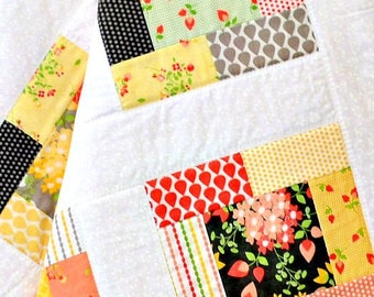 Handmade Strawberry Baby Quilt | Floral Baby Girl Quilt | One-of-a-Kind Patchwork Crib Quilt | Nursery Blanket | Baby Shower Gift
