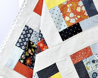 Modern Patchwork Baby Quilt – Black White Orange Crib Blanket, Handmade Nursery Decor