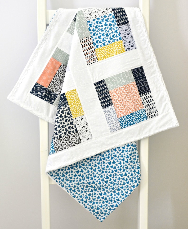 Blue Grey Patchwork Quilt Baby Girl Quilt Modern Baby Etsy