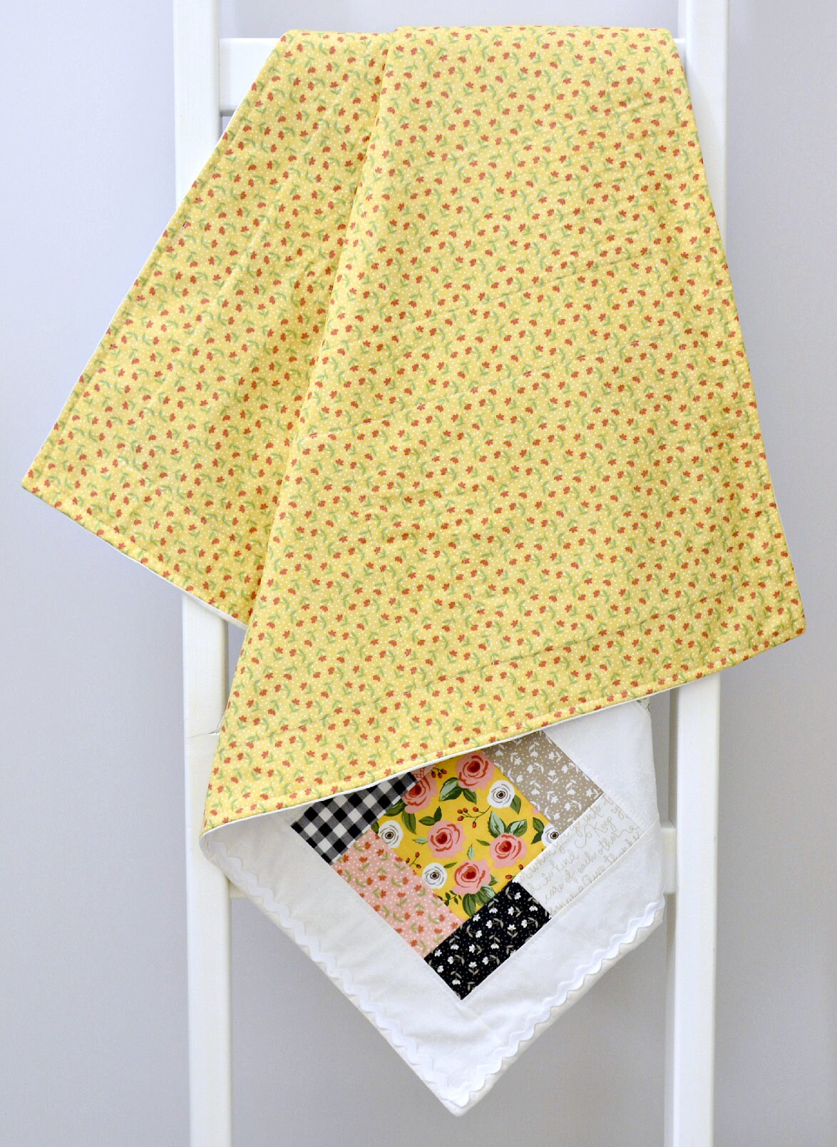 Floral Patchwork Crib Quilt – Handmade Cottagecore Baby Blanket ...