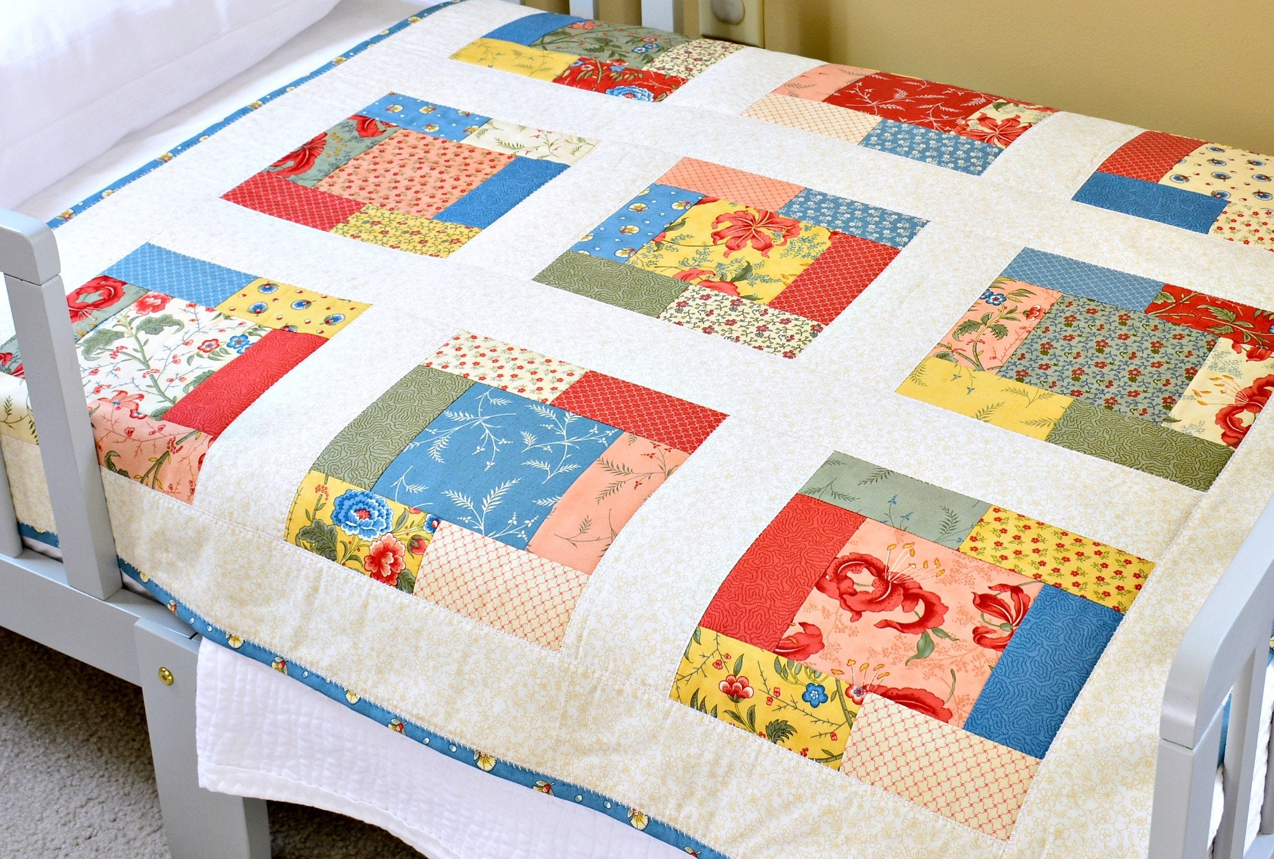 Blue Yellow Patchwork Quilt Baby Girl Quilt Modern Etsy