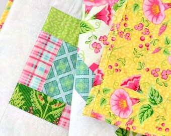 Handmade Floral Baby Quilt | Pink & Yellow Baby Girl Quilt | One-of-a-Kind Patchwork Nursery Quilt | Crib Quilt | Baby Shower Gift