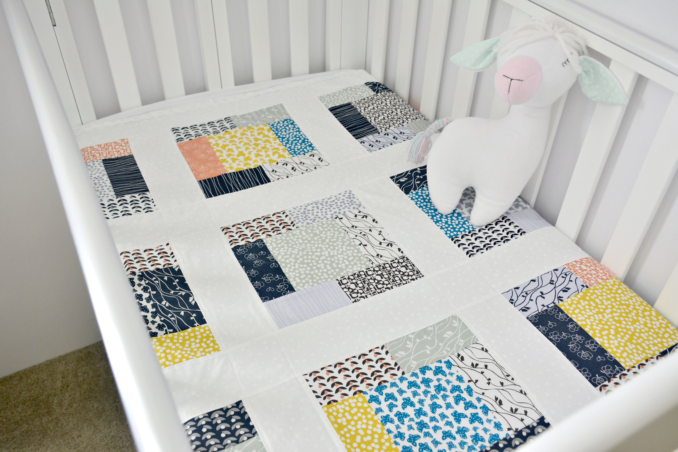Blue Grey Patchwork Quilt Baby Girl Quilt Modern Baby Etsy