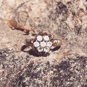 Antique Victorian 14K Gold Buttercup Belcher Crystal Cluster Ring