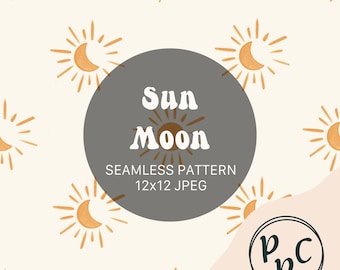 Sun Moon Boho Seamless Pattern Repeat Digital Download for Commercial Use JPEG