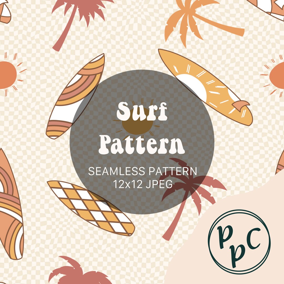 Summer Surfing Fabric Seamless Pattern Digital Download for Commercial ...