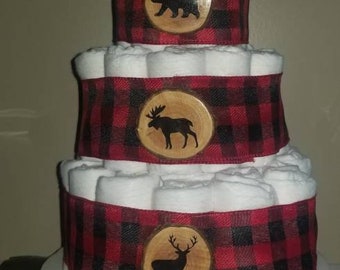 3 Tier Wildlife Lumberjack Diaper Cake Buffalo Plaid