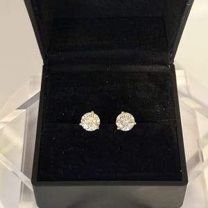 Lab Grown Diamond Earrings 2 CTW | 1 Carat Each Stud | 14K Gold Diamond Earring Studs | Certified Ethical Jewelry | Gift for Her