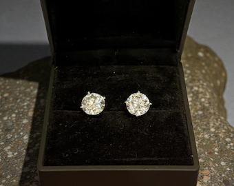 Örhängen med labbodlade diamanter | 4 CTW runda certifierade | 2 karat per örhänge | Örhängen i 14K guld | Present till bröllop/födelsedag/årsdag