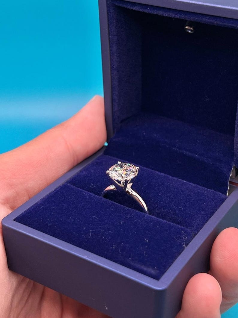 Lab Grown Diamond Engagement Ring | 4 CT Round Certified | 14K Gold Solitaire image 1