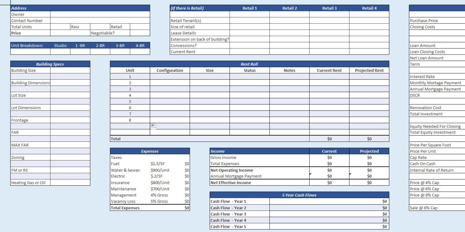 Real Estate Deal Analysis Excel Template Rental Analyzer Professional