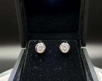 Bezel Lab Grown Diamond Earrings | 4 CTW Round Certified | 2 CT Each Stud | 14K Gold Earring Studs | Gift for Wedding/Birthday/Anniversary