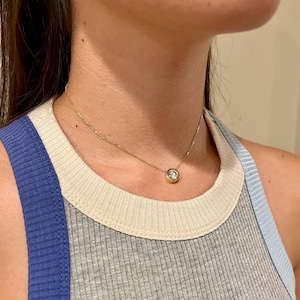 Diamond Necklace, 2 CT Bezel Lab Grown Diamond Necklace, 14K Gold Solitaire Necklace, Certified Real Lab Created